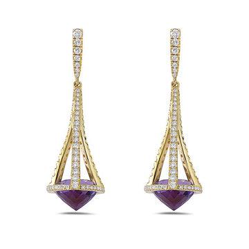 Charles Krypell 18 Karat Yellow Gold 1.03 CT Diamond And 4.95CT Amethyst Earrings